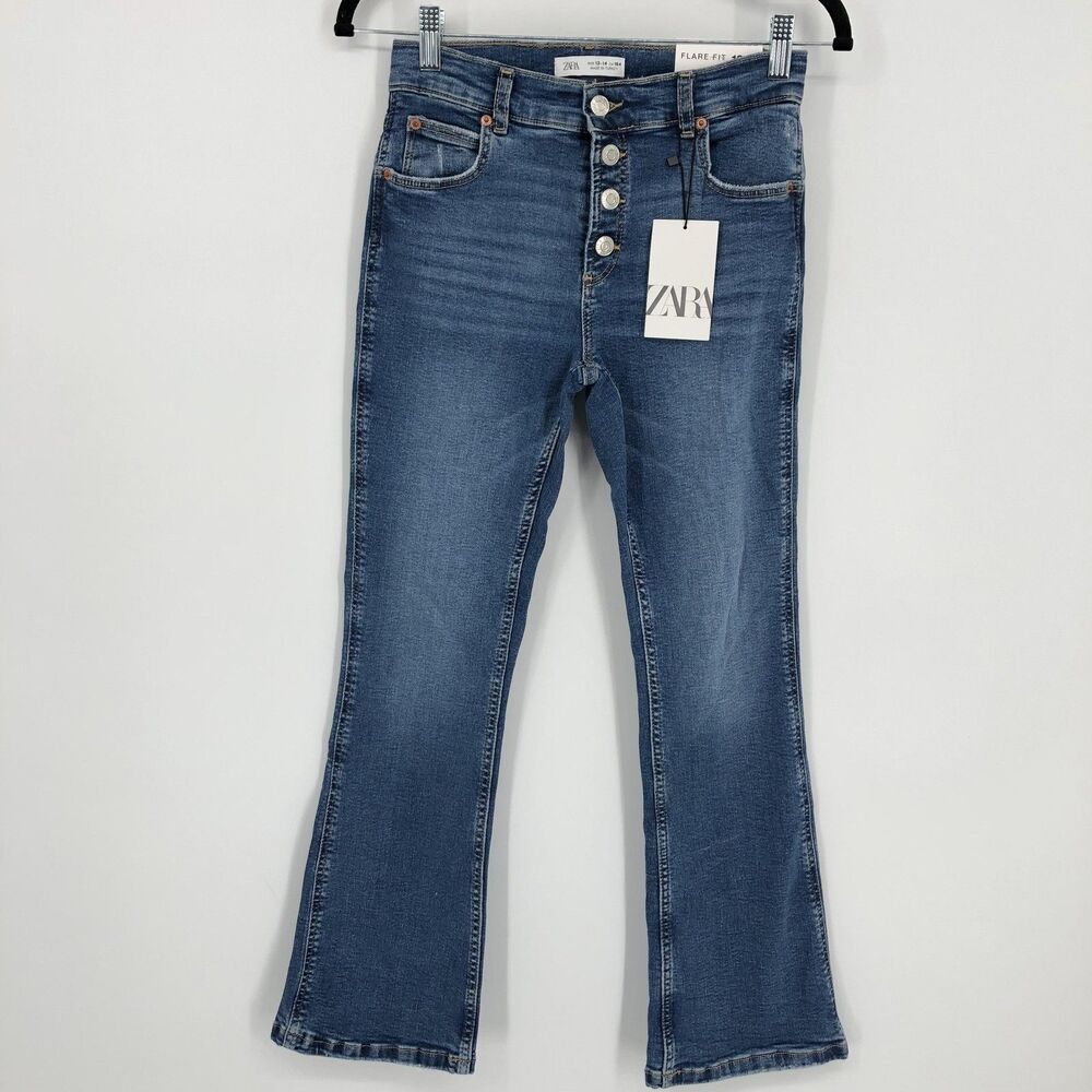 Zara Jeans Juniors 13-14 Blue‎ Flare Fit Denim High Rise Button Fly NWT